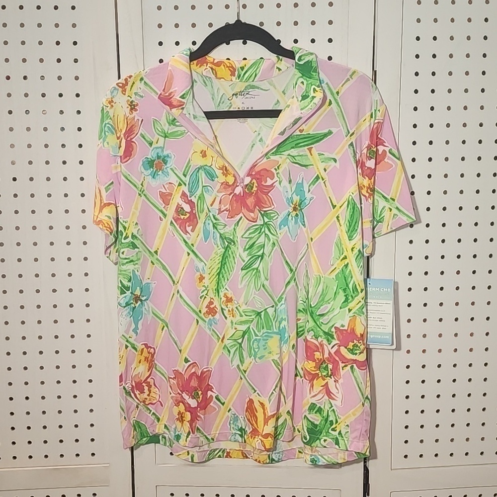 Gottex Lifestyle Size XL Top Pink Veranda Wicking UPF 50+ Antimicrobial